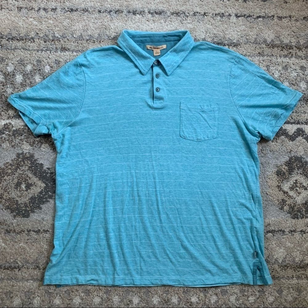 John Varvatos Light Blue Striped Pocket Polo Shirt Large